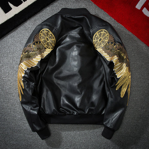 Wing embroidery leather baseball uniform