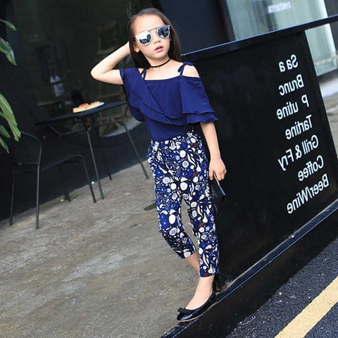 Western chiffon suit with seven-minute trousers for children
