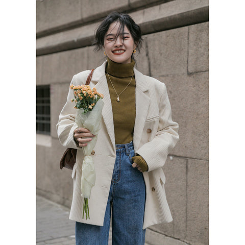 Hong Kong Style Design Sense Corduroy Suit Casual Jacket Women