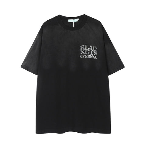 Retro Washed Old Letter Print Short-sleeve