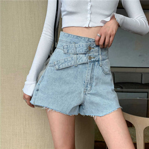 Women's Plus Size Slimming Irregular High Waist Denim Shorts