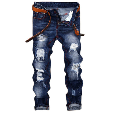 Retro Style Personality Men's Ripped Straight Jeans