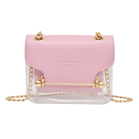 Women Fashion Brand Design Small Square Shoulder Bag Clear Transparent PU Composite Messenger Bags New Female Handbags