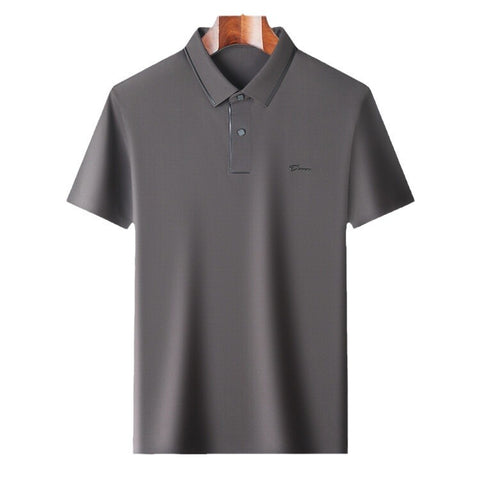 Men's Casual All-matching Fashion Solid Color Thin Breathable Lapels Basic Short Sleeve Top