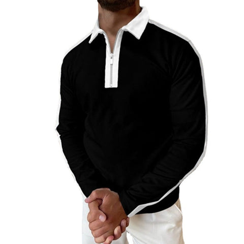 Men's Long-sleeved Lapel Collar Color-fitting Loose Polo Shirt