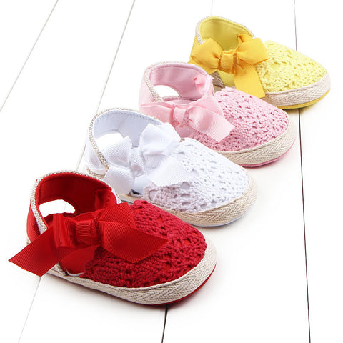 Hollow linen bow baby toddler shoes