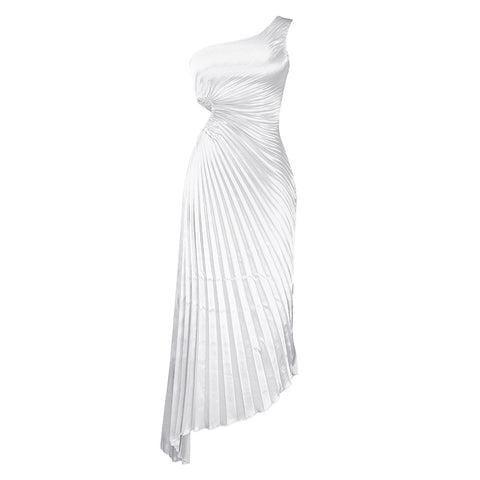 Women's Shoulder Diagonal Collar Pleated Hollow Irregular Dress