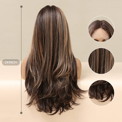 Women's Fashion Front Lace Middle Part Long Curly Wig