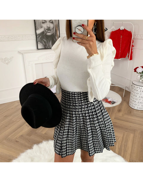 All-match pleated houndstooth skirt