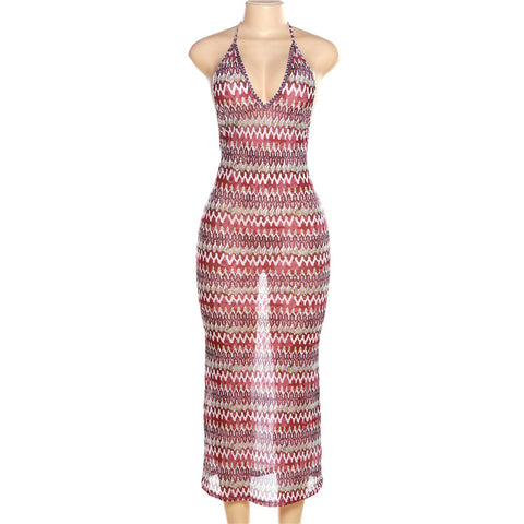 Summer Fashion Halter Lace-up Long Dress Women