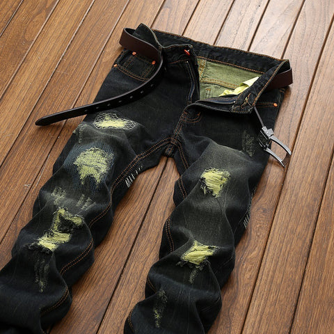 Retro Style Personality Men's Ripped Straight Jeans