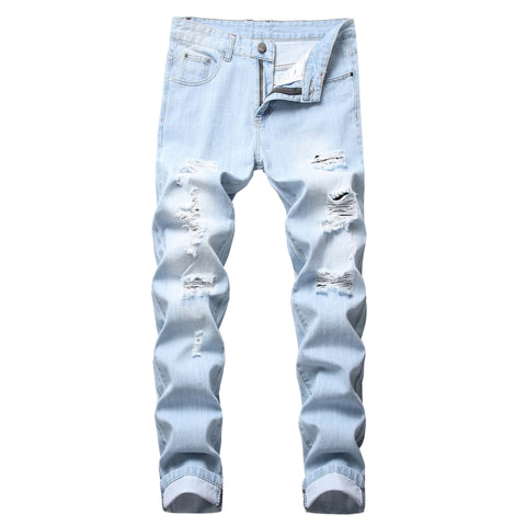 Ripped Fashion Slim-fit Trendy Straight Men's Jeans