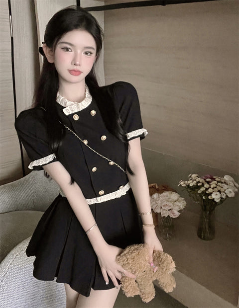 Women's Black Vintage Lace Short Sleeve Shirt