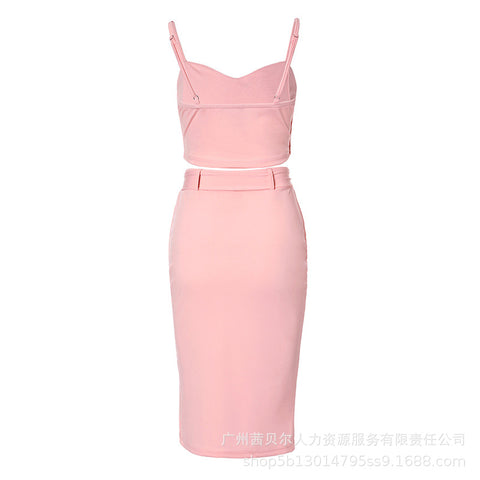 Sling Fastener Decoration Top Split Skirt Suit