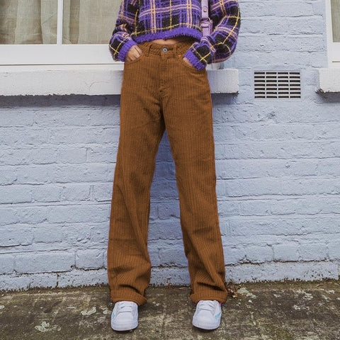 Women's corduroy plain casual straight-leg pants