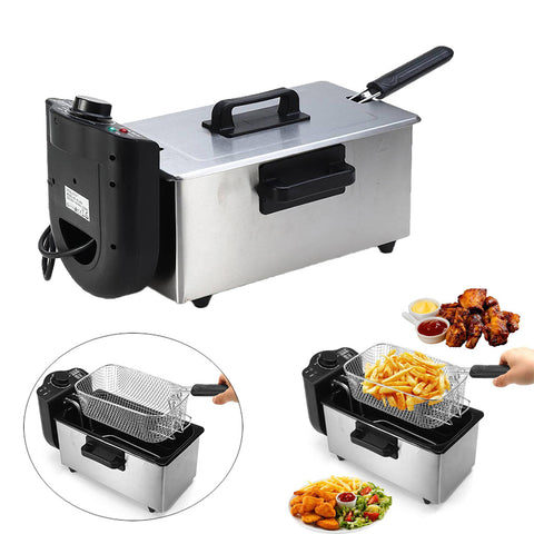 110V Temperature Controlled 3.0L Stainless Steel Fryer Large Capacity