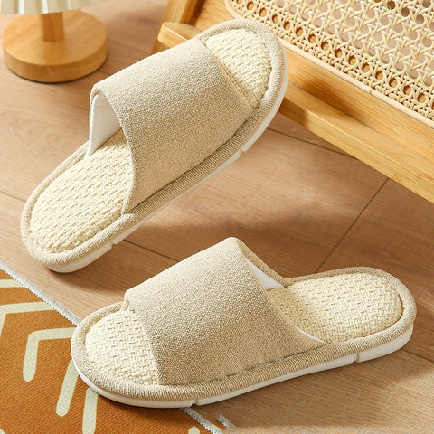 Sweat-absorbent Non-slip Breathable Thick-soled Cartoon Cute Little Dinosaur Linen Slippers