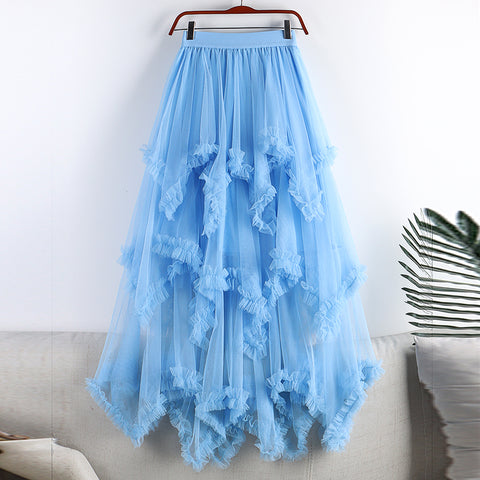 Women's High Waist Sweet Irregular Mesh Half-length Skirt