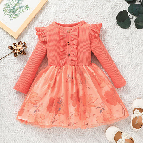 Spring And Autumn Baby Cute Mesh Skirt Girls Pit Strip Long Sleeves