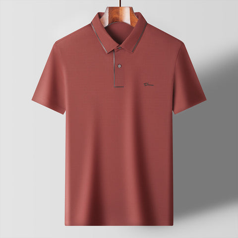 Men's Casual All-matching Fashion Solid Color Thin Breathable Lapels Basic Short Sleeve Top