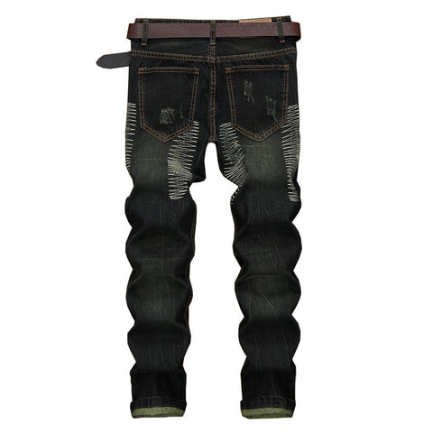 Retro Style Personality Men's Ripped Straight Jeans