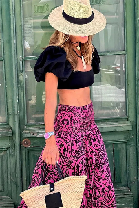 Women's European And American Women's Printed High Waisted Skirt