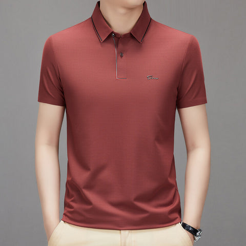 Men's Casual All-matching Fashion Solid Color Thin Breathable Lapels Basic Short Sleeve Top