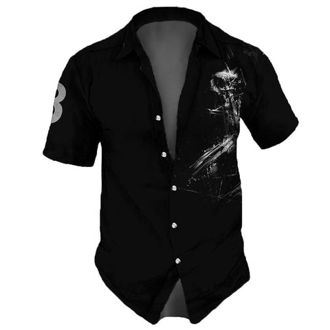 Summer New Men's Short Sleeve Cardigan Top Men's Lapel Retro Shirt