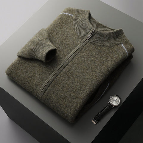 Men's Cashmere Sweater Thick Heavy Half Turtleneck Zipper