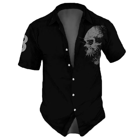 Summer New Men's Short Sleeve Cardigan Top Men's Lapel Retro Shirt