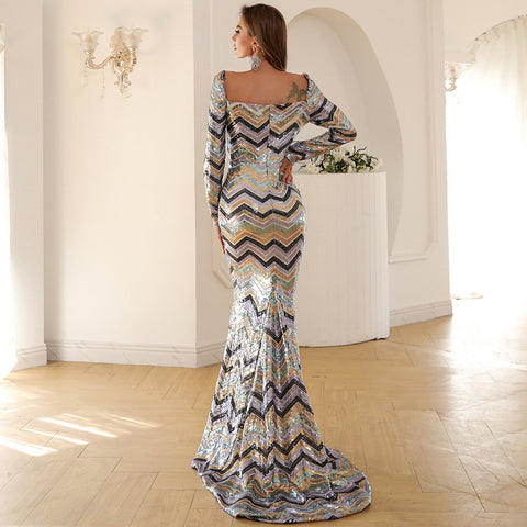 Striped Evening Dress Skirt Women New Banquet