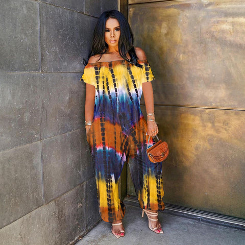 Stylish Loose Tie-Dye One-Shoulder Jumpsuit