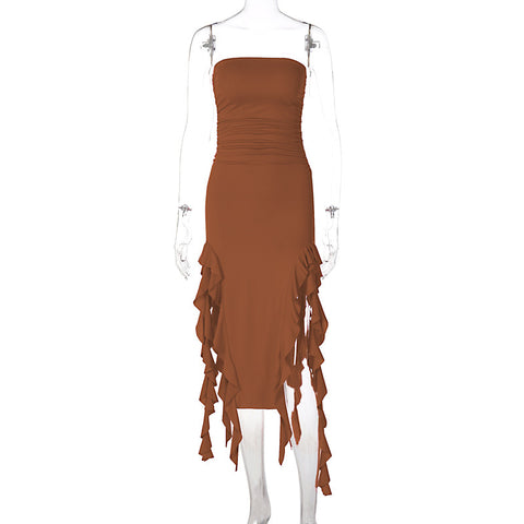 Sexy Personality Hollow Out Chest Wrap Irregular Dress