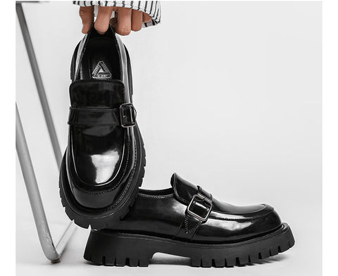 Soft Leather Niche Retro Buckle Platform Casual Leather Shoes