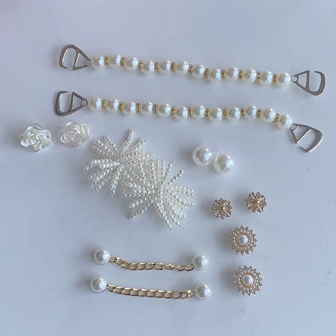 Trendy Hole Shoes Accessories Pearl Flower Chain