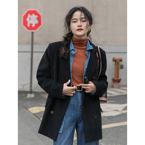 Hong Kong Style Design Sense Corduroy Suit Casual Jacket Women