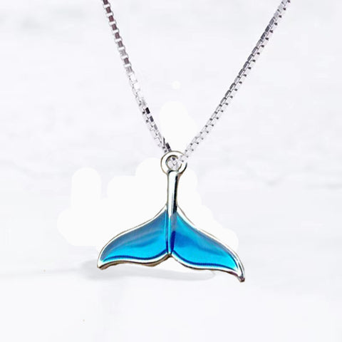 Women's Fashion Blue Ocean Dolphin Whale Tail Pendant Necklace