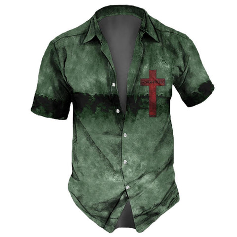 Summer New Men's Short Sleeve Cardigan Top Men's Lapel Retro Shirt