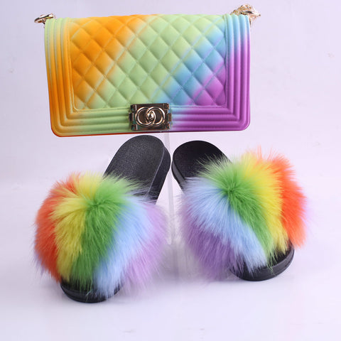 Summer Ladies Plush Slippers Jelly Bag Set