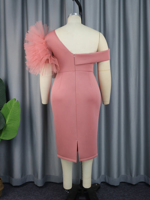 Women's One-shoulder Mesh Shaping Dress