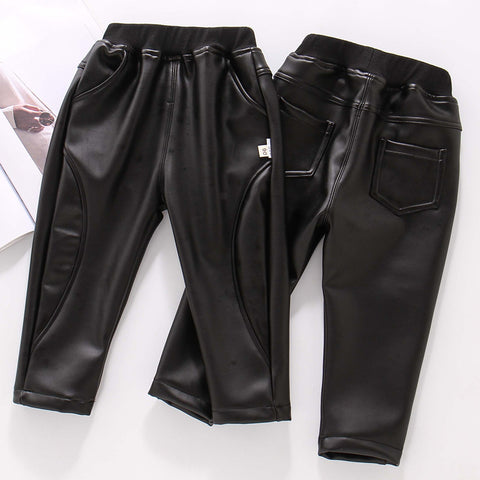Boys Autumn And Winter Leather Pants, Boys One-piece Cotton Pants