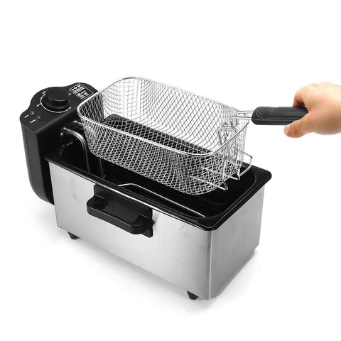 110V Temperature Controlled 3.0L Stainless Steel Fryer Large Capacity