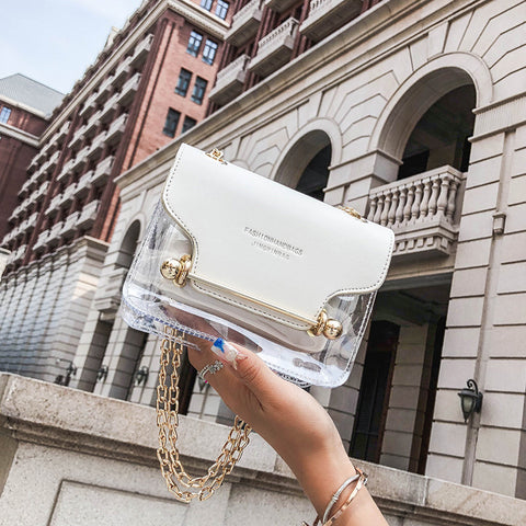 Women Fashion Brand Design Small Square Shoulder Bag Clear Transparent PU Composite Messenger Bags New Female Handbags
