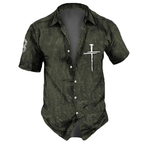 Summer New Men's Short Sleeve Cardigan Top Men's Lapel Retro Shirt
