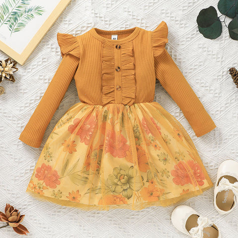 Spring And Autumn Baby Cute Mesh Skirt Girls Pit Strip Long Sleeves