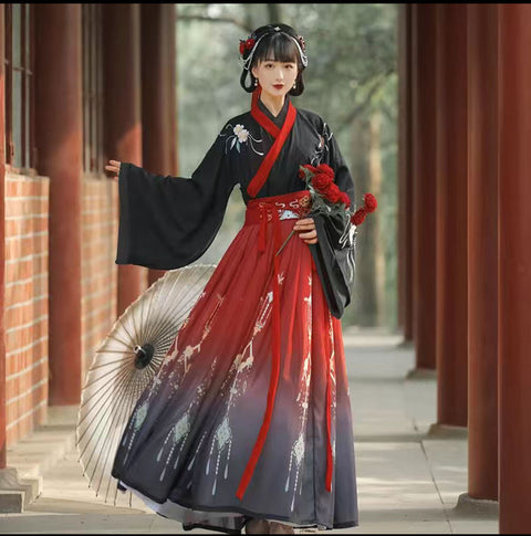 Wei Jin Style Cross Necked Long Sleeved Waist Length Skirt Set