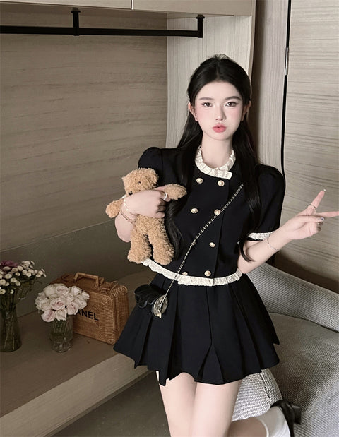 Women's Black Vintage Lace Short Sleeve Shirt