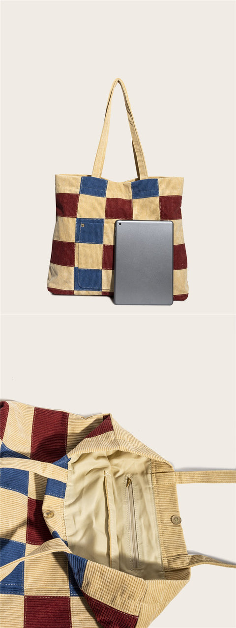 Women's New Corduroy Block Shoulder Bag
