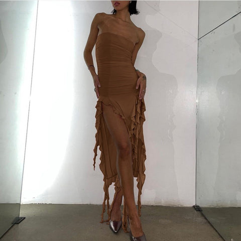 Sexy Personality Hollow Out Chest Wrap Irregular Dress