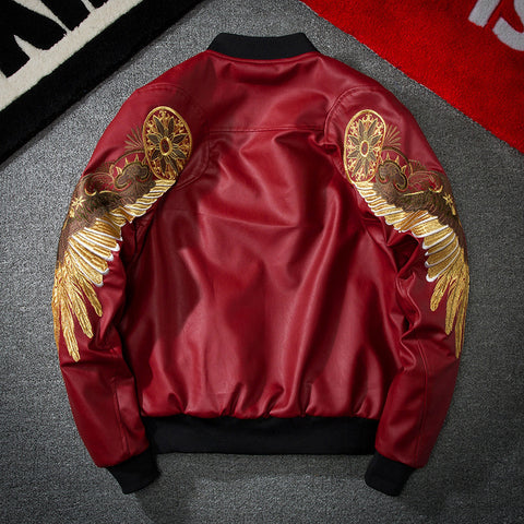 Wing embroidery leather baseball uniform